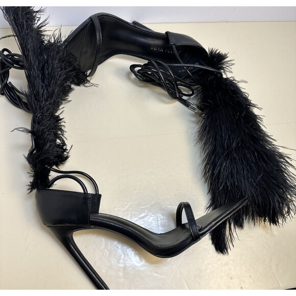AZALEA WANG CLEASBY FEATHER SANDAL BLACK WRAP Stiletto HEEL Sz 7 New Year's Eve - Picture 7 of 12